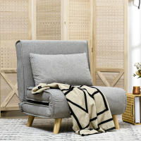 HOMCOM Sofá Cama Individual Sillón Cama Plegable Tapizado en Lino Sintético con Respaldo Ajustable en 6 Posiciones y Almohada Sofá Cama para Salón 72x78x79 cm Gris - details 1
