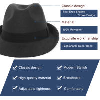 Sombrero Fedora De Piel De Oveja Para Hombres Y Mujeres Estilo Gangster Trilby De Otoño E Invierno Adecuado Para Escena De Exterior Material De Algodón Y Poliéster - details 1