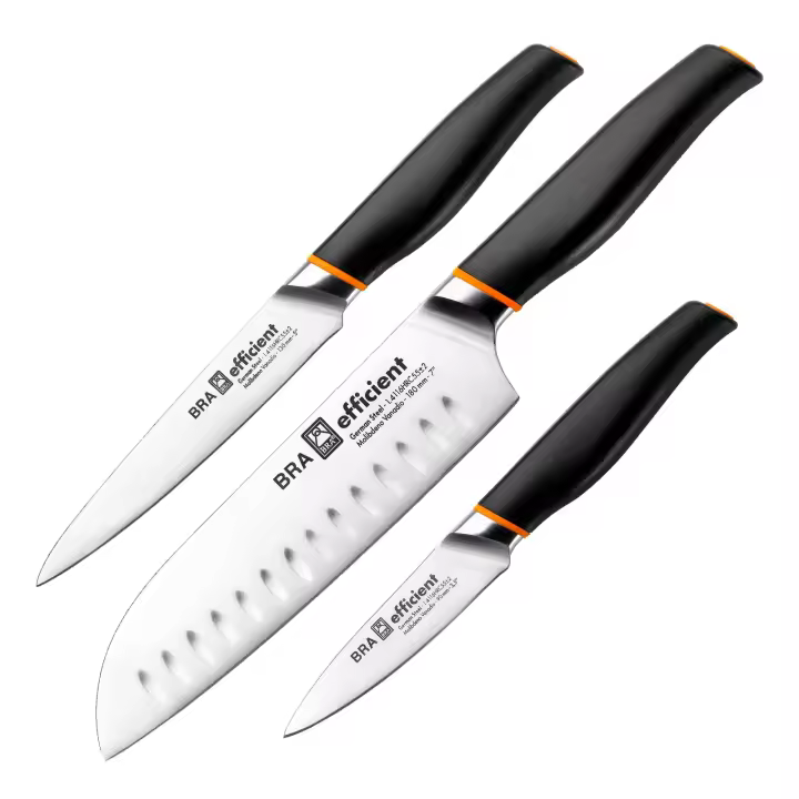 BRA Efficient - Juego de 3 Cuchillos Gama Santoku en Acero Aleman 4116 Krupp - 1
