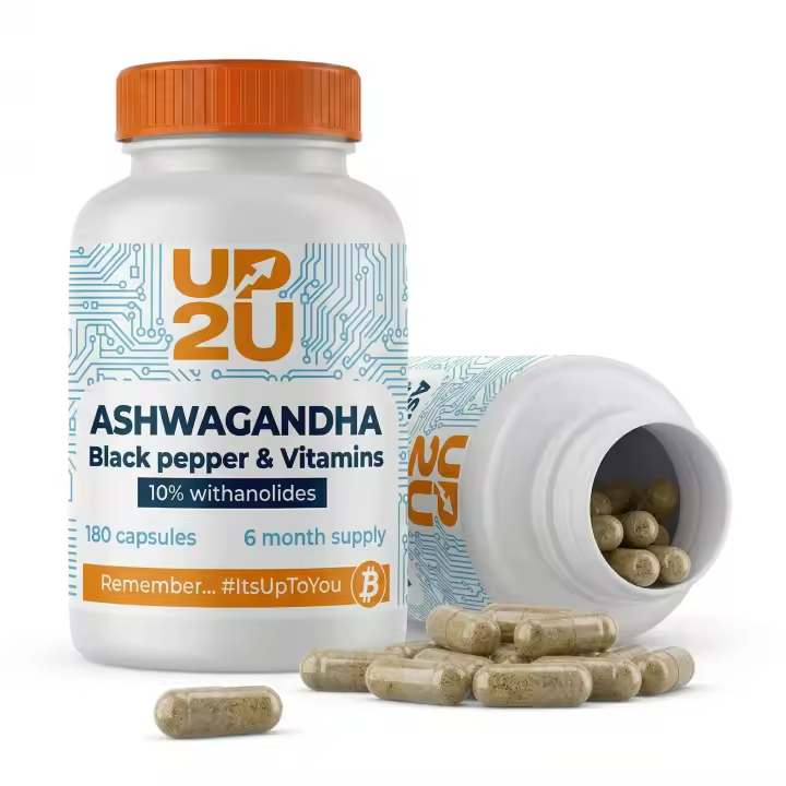 Ashwagandha con Pimienta Negra y Vitaminas B, 600 mg 10% Withanólidos, UP2U Nutrition, 180 Cápsulas, Suministro para 6 Meses - 1