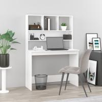 vidaXL Escritorio estantes madera contrachapada 102x45x148 cm en color Blanco/Blanco brillante/Gris hormigón y más | estructura resistente ideal para salón dormitorio o estudio - details 1