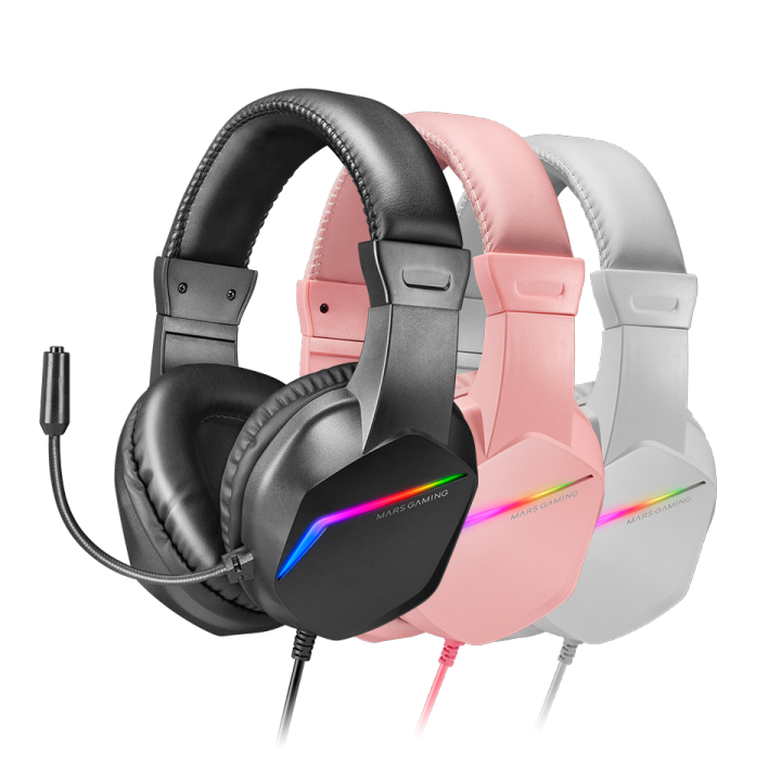 Mars Gaming MH122, Auriculares Gaming FRGB Rainbow, Sonido Ultra-Bass Spatial Sound, Micrófono Profesional con Cancelación de Ruido, Auriculares FRGB Negro, Rosa o Blanco