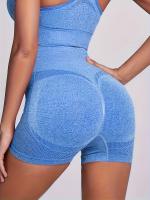 Shorts De Yoga De Cintura Alta Sin Costuras Estirables Para Correr Deporte Mujer Activewear Corto Color Sólido Sin Bolsillos - details 7