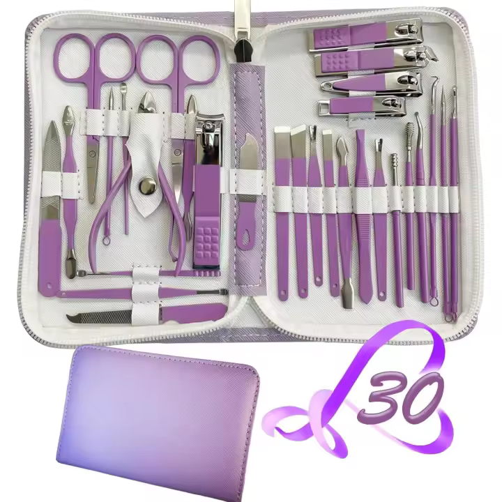 Juego de manicura 30 en 2, cortaúñas REDFLOW, cortaúñas para Manos y pies, Instrumentos de manicura (Morado) - 1