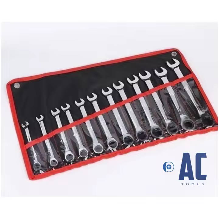 AC Tools Juego 12 llaves fijas combinadas + carraca 8-19 estuche incluido - 1