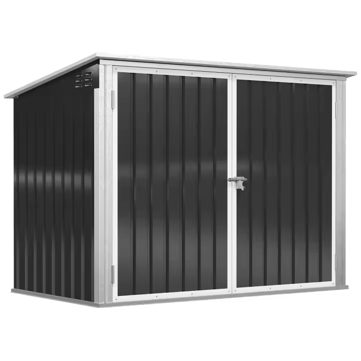 Outsunny Caja de Cubo de Basura Caja de Basura Storer Caja de Equipo con Cerradura para 2 Cubos de Basura Acero 178.5 x 104.5 x 128.5/113 cm - 1