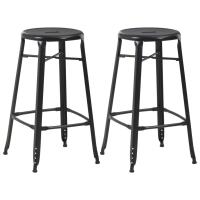 vidaXL Taburetes de cocina 2 uds madera maciza de pino y acero en color Marrón/Negro | cómodas modernas ergonómicas para comedor cocina salón hogar - details 1