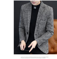 Chaqueta De Chequera Estilo Coreano Para Hombres Otoño Invierno Moda Elegante Casual Negocios Cierre Único Tamaño Regular - details 3