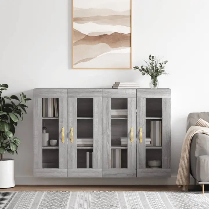 vidaXL Armarios de pared 2 uds madera de ingeniería gris Sonoma - 1