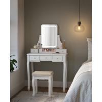 Tocador con espejo LED, 3 colores de luz led y brillo ajustable, taburete acolchado incluido, 5 cajones y organizador extraíble - details 2