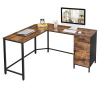 Escritorio de esquina en forma de l con almacenamiento, diseño ahorro de espacio, fácil montaje, estilo industrial, marco de acero, marrón rústico y negro - details 0