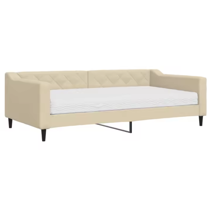 vidaXL Sofá cama con colchón tela crema 100x200 cm - 1