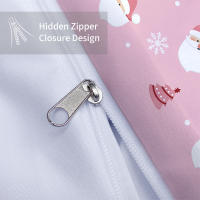 Juego De Cama Navideño 3 Piezas Con Estampado De Santa Rosa Y Rosas En Color Rosa Suave Y Cómodo Conjunto De Edredón Y Almohadas - details 6
