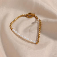 Pulsera Elegante De Perlas Y Acero Inoxidable E.B.belle Para Mujer Pulsera De Cadena Tejida Polida Resistente Al Agua Para Fiestas - details 0