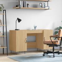 vidaXL Escritorio madera de ingeniería roble marrón 140x50x75 cm en color Marrón roble/Blanco/Roble Sonoma y más | estructura resistente ideal para salón dormitorio o estudio - details 2