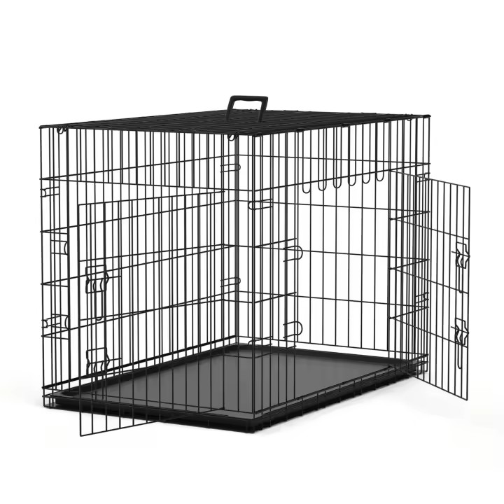 Nobleza - Jaula Metálica para Perros,Jaula para Mascotas con 2 Puertas, Bandeja Base de Plástico Resistente a la Masticación y Asa de Transport - Negro - 1