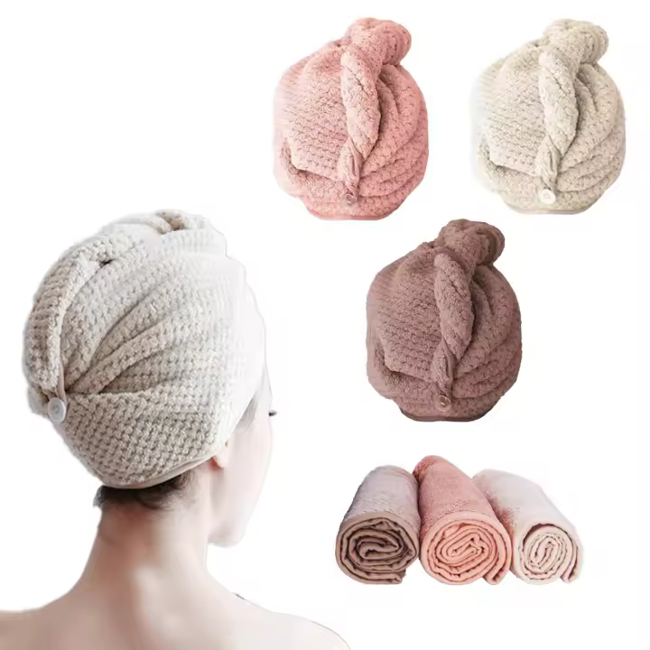 Toalla de pelo de 3 piezas, toallas de secado de pelo de microfibra, toallas de turbante de secado rápido, gorro de secado de pelo superabsorbente, toalla de baño de pelo para mujer - 1