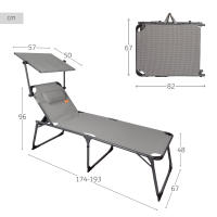 Aktive - Pack 2 tumbonas plegables, asiento XL, gris, 193x67x48/96 cm,  reclinable 5 posiciones, topes antivuelco, peso máximo soportado 100 kg, incluye parasol regulable, cojín acolchado, estructura aluminio, tejido textileno, tumbona plegable para playa - details 3