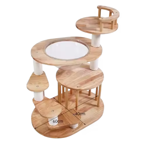 Arbol para gatos, Madera maciza (caucho), cuerda de algodón blanco, tubo de cartón rígido, lámina de acrílico 60cm*40cm*76cm - 1