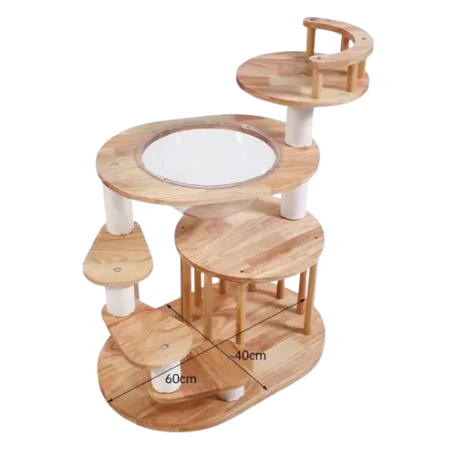 Arbol para gatos, Madera maciza (caucho), cuerda de algodón blanco, tubo de cartón rígido, lámina de acrílico 60cm*40cm*76cm - 1