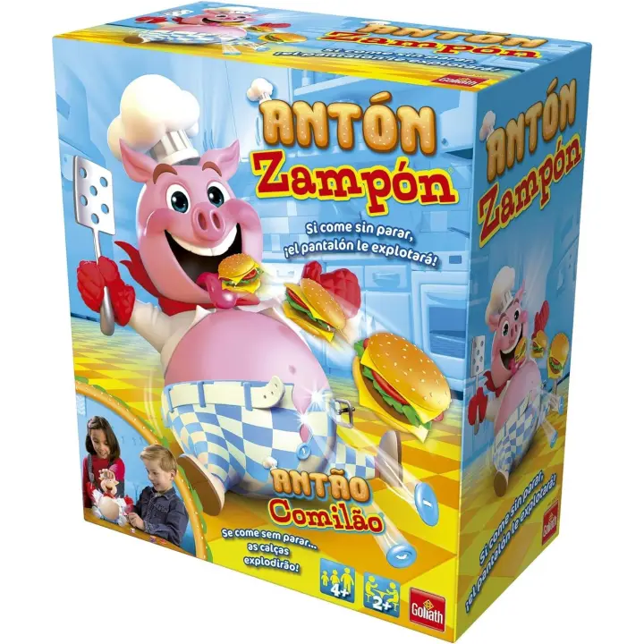 Antón Zampón, Juego De Mesa. Si come sin parar el cinturón explotará. Juego para niños a partir de 4 años. Cerdito come hamburguesas. - 1