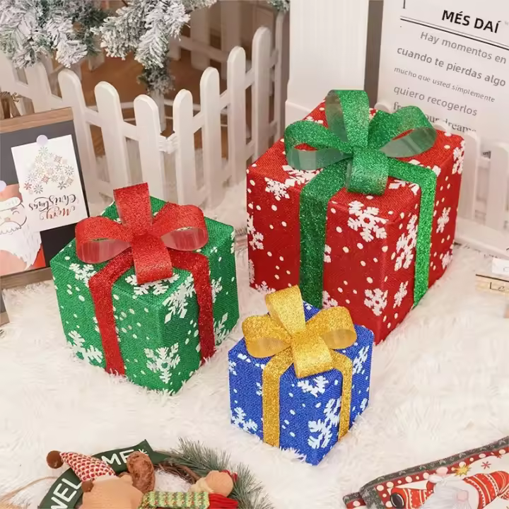 Lámpara LED Para Regalo Navideña Con Diseño De Ciervo Estrellas Y Copos De Nieve Juego De 3 Piezas Luz Impermeable Para Decoración Del Hogar - 1