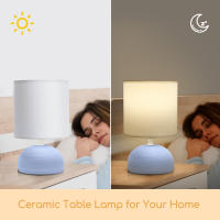 Aigostar Lámpara de cerámica de mesa, semioval azul, cuerpo de diseño sencillo color azul, pantalla de tela color blanco, casquillo E14. Perfecta para el salón, dormitorio o recibidor. - details 6