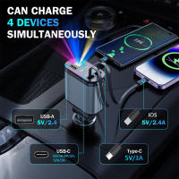 Cargador De Coche Retráctil 4 En 1 Con Cable USB C Y Lightning Starlight Para Automóviles Carga Rápida Para iPhone Y Samsung - details 5