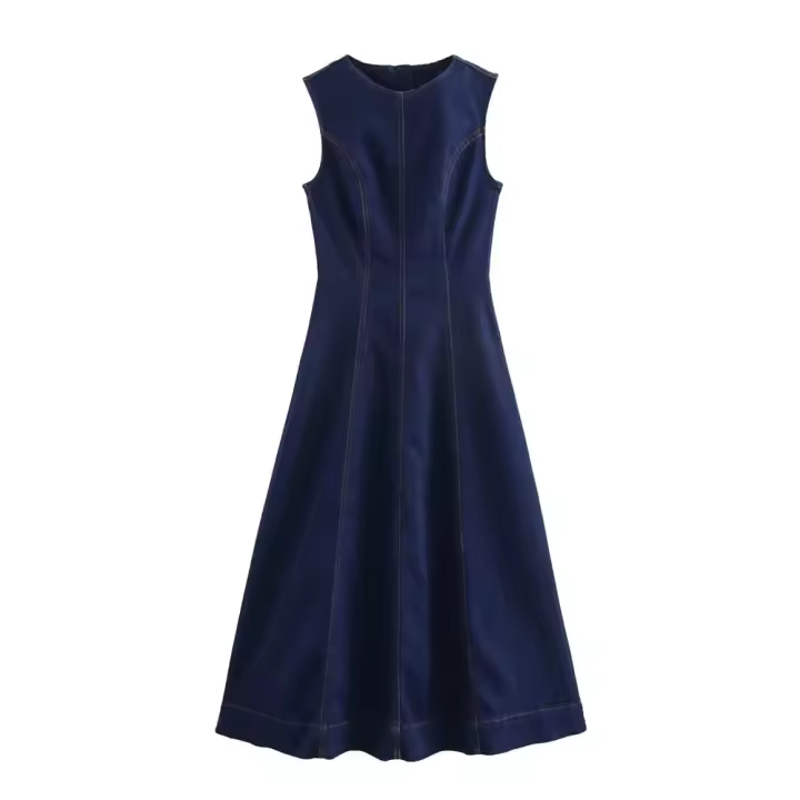 Vestido Midi Sin Mangas Para Mujer UNIZERA Estilo Cowboy Decoración De Cremallera Casual Primavera/Verano A-Line O-Neck - 1
