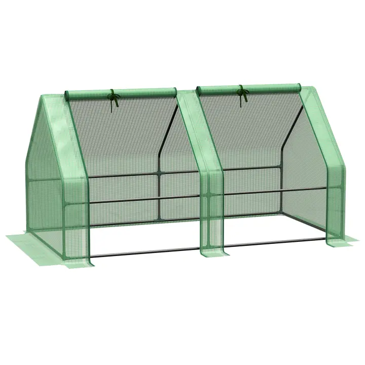 Outsunny Invernadero de Jardín Terraza 180x90x90 cm Caseta Tubo de Acero con 2 Ventanas Enrollables Casa de Vivero Cultivo Verde - 1