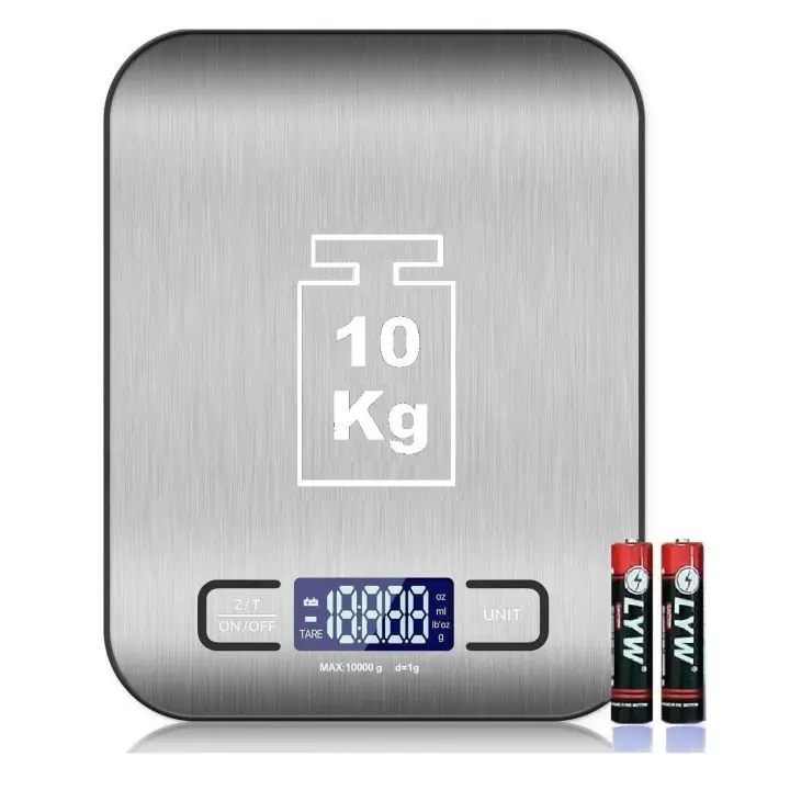 CALA VERDE - Bascula de cocina  digital 10 kg/1g - Acero inoxidable - Pantalla LCD - Alta precisión - 1