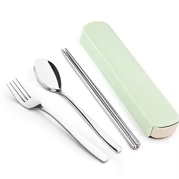 Juego De Utensilios De Acero Inoxidable 4 Piezas Cuchillo Tenedor Cuchara Y Palillos Con Estuche De Almacenamiento Para Camping Viajes Y Viajes - 1