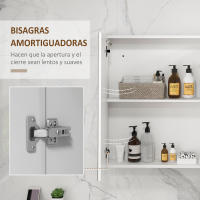 kleankin Armario con Espejo de Baño con Luz LED Mueble de Pared Colgante con 3 Puertas Estantes Ajustables Interruptor Táctil y USB 90x15x70 cm Blanco Brillante - details 6