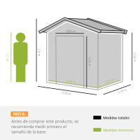 Outsunny Caseta de Jardín de 3,6 m² 236x174x190 cm Cobertizo Exterior de Acero Galvanizado para Almacenar Herramientas con Puertas Correderas y 4 Ventanas para Terraza Patio - details 2
