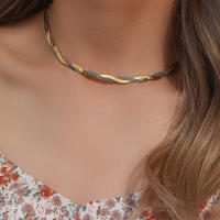 Collar Corto De Acero Inoxidable Herryingbone Bicolor Para Mujer Estilo Trendy Para Fiestas Cadena De Caballo Redonda - details 2