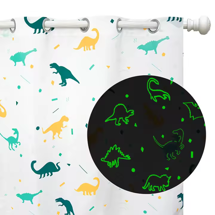 Cortinas De Dinosaurio Para Niños Y Niñas Pico De Dinosaurio Luz Nocturna Para Dormitorio De Niños Cortina Transparente Para Ventana - 1