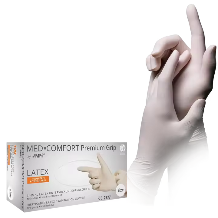 GUANTE DE LATEX BLANCO SIN POLVO, Med Comfort Premium Grip LIQUIDACION STOCK CADUCIDAD 03/2025 - 1