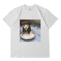 Camiseta De Gato Con Imagen De Meme De Leche Para Hombres Y Mujeres Estilo Casual Humor Extraño Camiseta Gráfica De Algodón Sobredimensionada Moda Streetwear - details 2