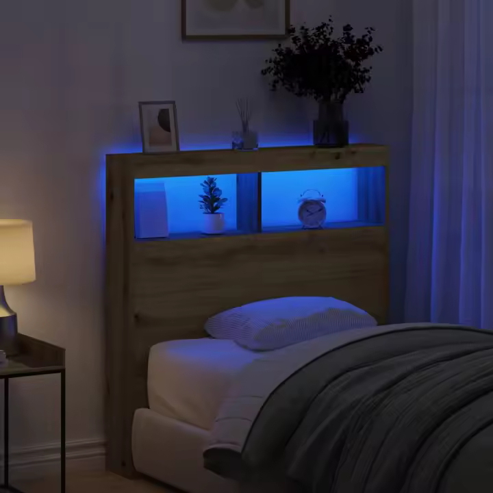 vidaXL Cabecero de cama con LED roble artesanal 100x17x102 cm - 1