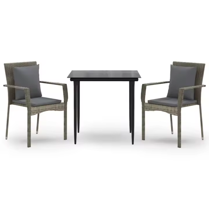 vidaXL Set comedor jardín 3 pzas y cojines ratán sintético negro gris - 1