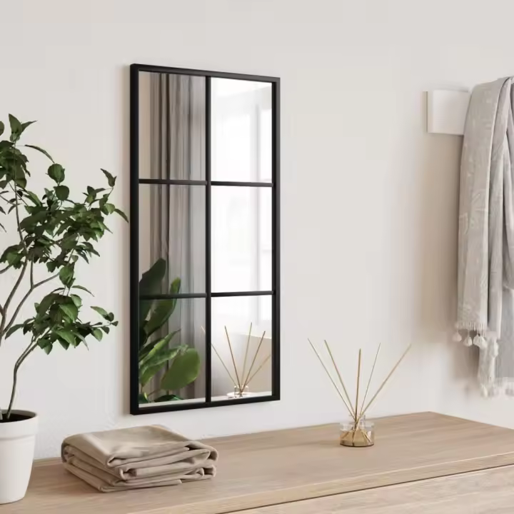 vidaXL Espejo de pared rectangular de hierro negro 30x60 cm - 1