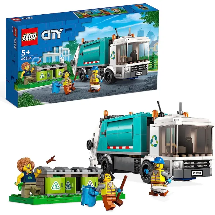 LEGO 60386 City Camión de Reciclaje, Juguete de Aprendizaje, Vehículo de Basura con 3 Contenedores, Mini Figuras - 1