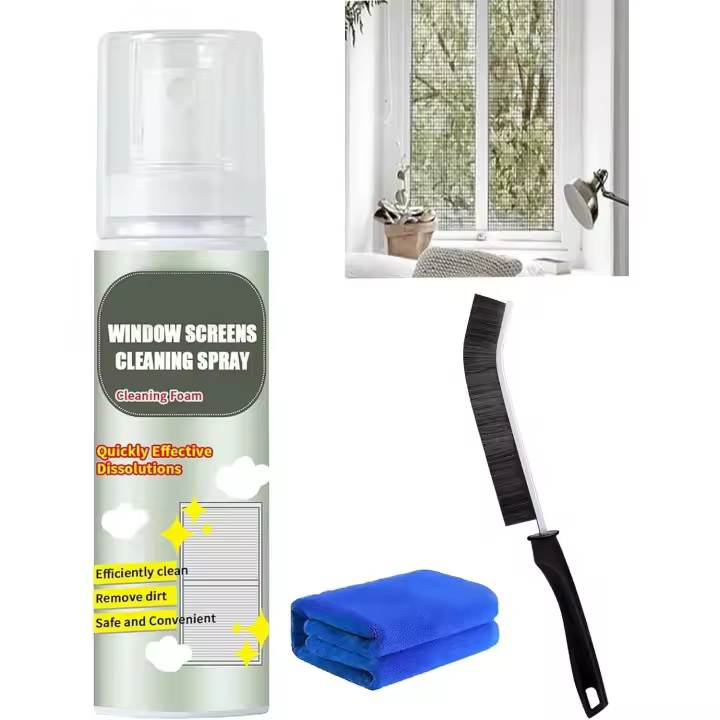 Limpiador de espuma para mosquiteros sin desmontar, spray limpiador de ventanas, limpiador de mallas para mosquiteros de puertas y ventanas, limpiador de mallas desincrustante y antipolvo (1 unidad) - 1