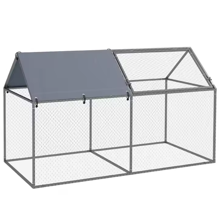 PawHut Jaula para Animales Pequeños Parque para Mascotas de Acero con 1 Puerta Superior y 1 Tela Superior de Anti-UV para Exterior Jardín 198x100x120 cm Plata - 1