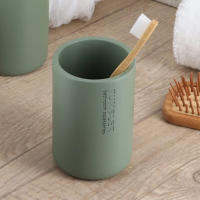 Accesorios de baño Tendance, Verde Caqui, Alfombrilla, Algodonera, Dispensador de Papel, Dosificador de Jabón, Jabonera, Papelera, Vaso para Cepillos. - details 1
