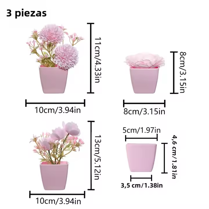Set De 3 Plantas Miniatura En Macetas Simuladas Para Decoración De Hogares Restaurante Mesas Ventanas Y Estantes Material Plástico Estilo Bonsái - 1