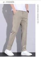 Pantalones Casuales Para Hombre De Seda Helada Verano Alta Elasticidad Suave Cómodo Negocios Rectos De Alta Calidad Talla Mediana Color Caqui - details 5