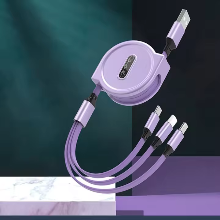 Cable De Datos Para Móvil NNBILI 2024 Nuevo Retráctil Carga Rápida Para Android Tipo-C Apple Xiaomi Samsung Tejido Tres En Uno - 1