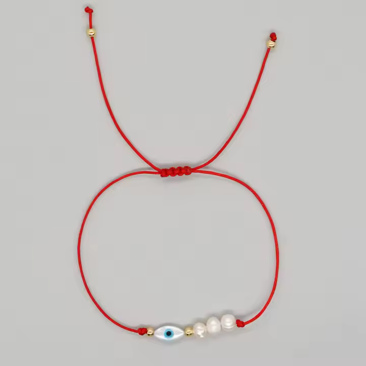 Pulsera De Perla De Agua Dulce Para Mujer Niña Y Niño Roja Amuleto Del Ojo Maléfico Joyería De Amistad Estrella Corazón Encanto Con Cuentas Pulsera Bohemia - 1