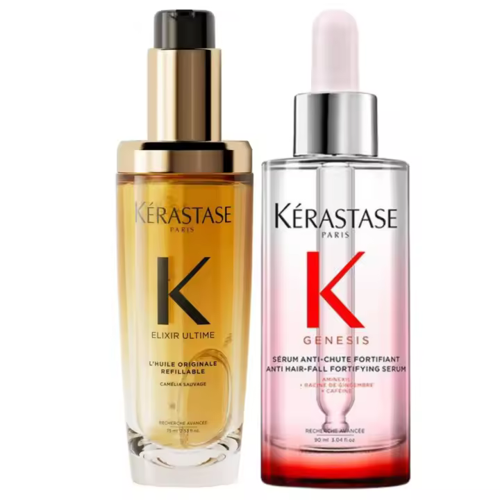 Kit Kérastase Elixir Ultime Aceite Capilar 75ml + Sérum Genesis Anti-Chute Fortifiant 90ml – Nutrición Intensa, Brillo y Fortalecimiento Anticaída para Todo Tipo de Cabello - 1